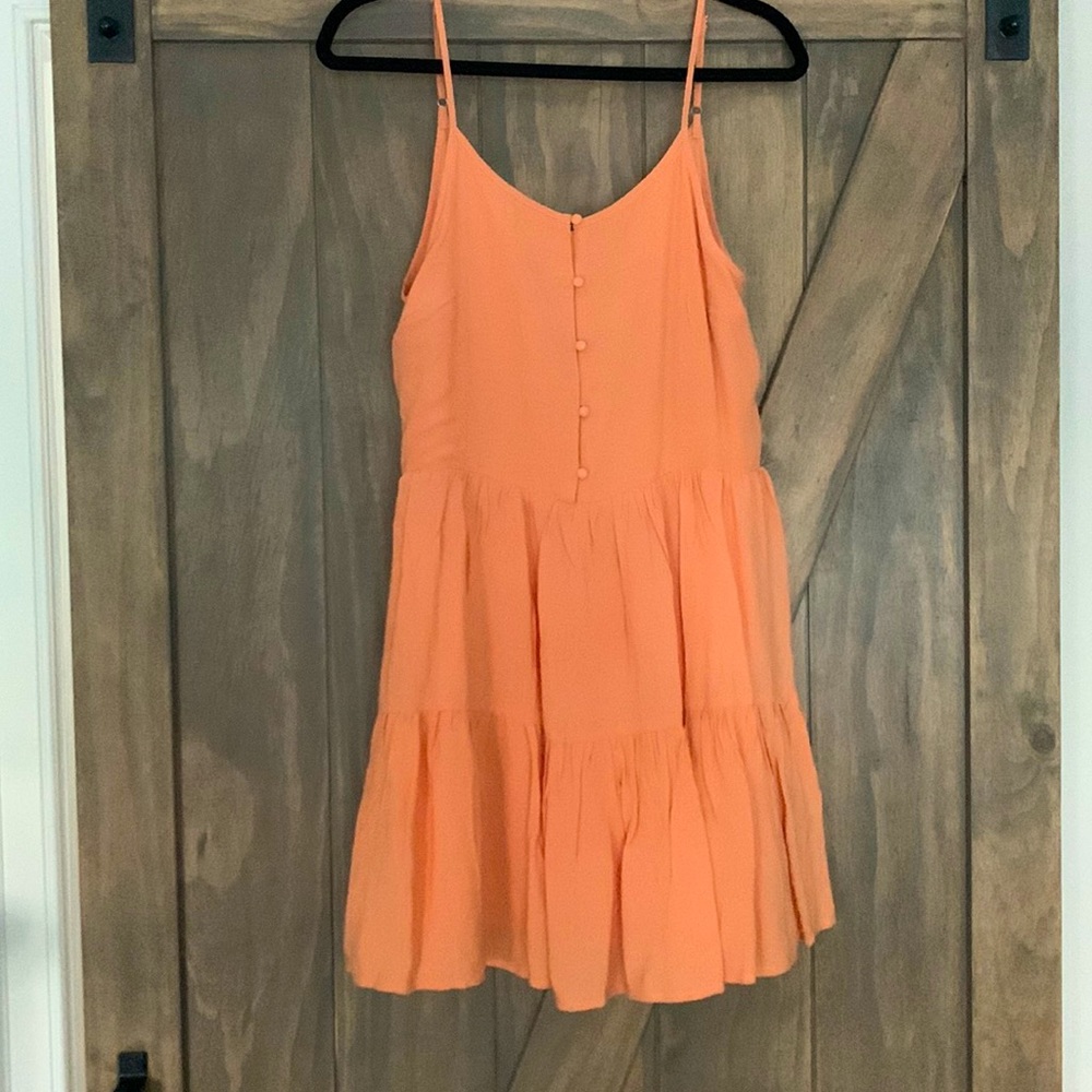 Lulus S swing me along light orange tiered button up dress